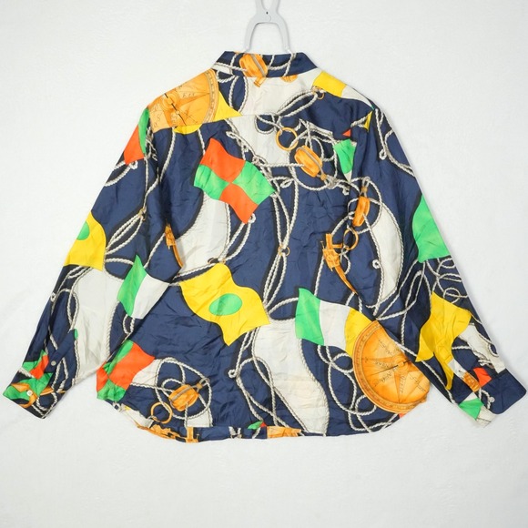 Lauren Ralph Lauren 100% Blouse Women's 16W Plus‎ Blue Red Anchor Nautical Yacht - Picture 2 of 6